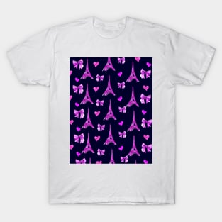 Girly Eiffel Tower Pattern in Watercolours Dark Purple T-Shirt